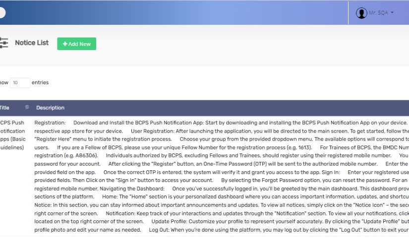 BCPS Push Notification Management System - SoftBD Ltd